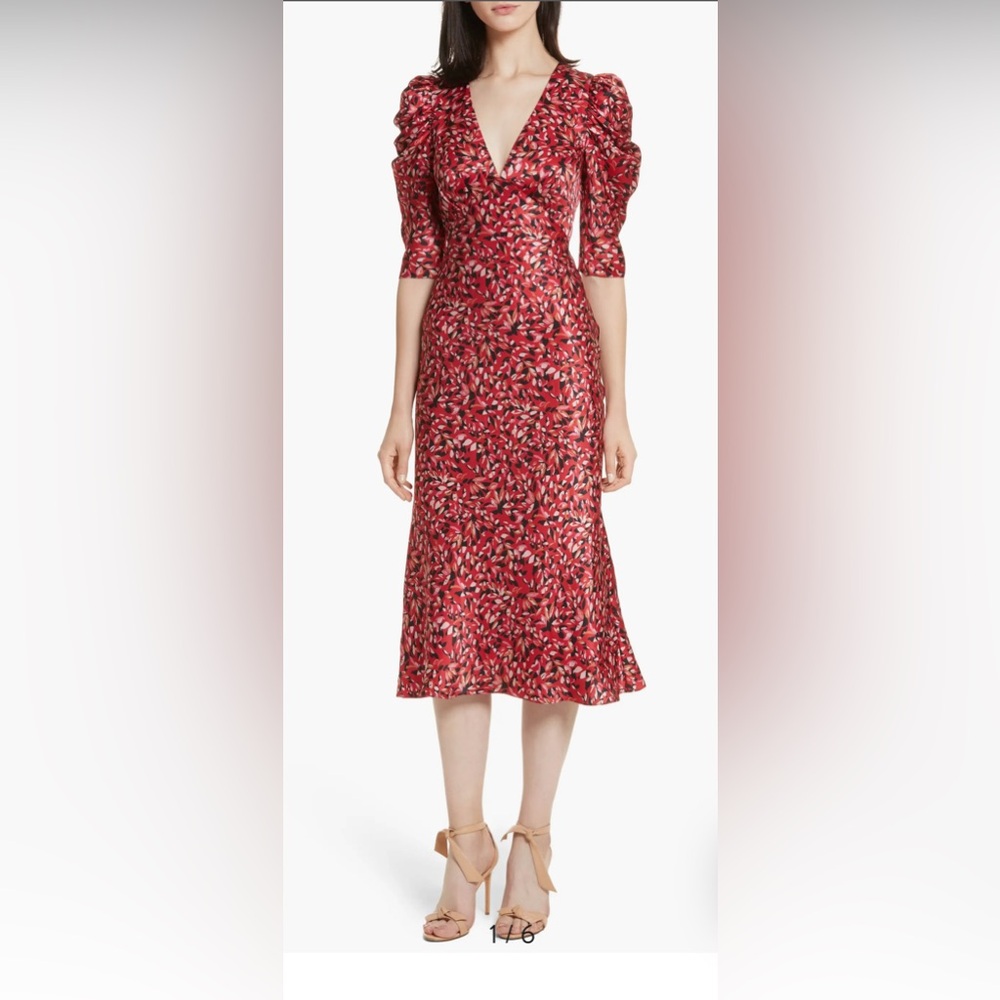 Saloni Red Silk Colette midi dress 6